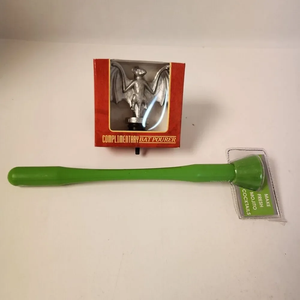 Bacardi Rum Bat Bottle Pourer Spout & Mojito Muddler Cocktails Drinks Bar Liquor